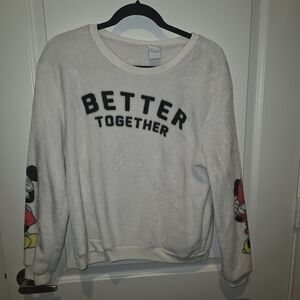 Mickey And Minnie White Graphic Sweater